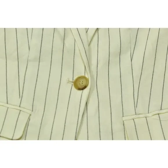 LOFT Petite Size 2P White Pinstripe Linen Blend One-Button Blazer - Picture 6 of 8